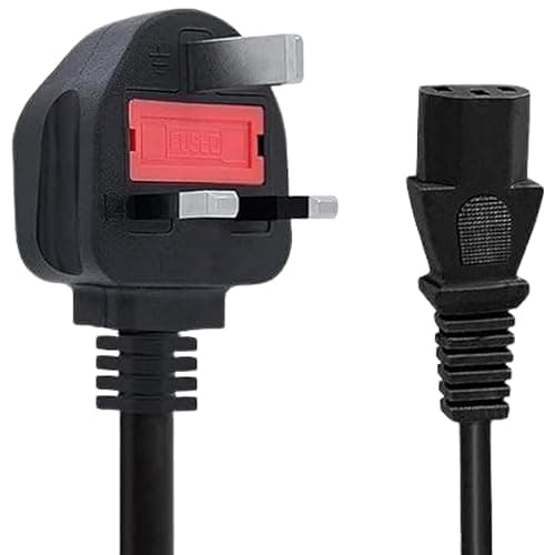 Image of UK Plug to IEC C13 Power Cable – 5M Extension Lead – 10A 250V for PC, Monitor, Printer, Dektop Cable, Kettle Lead, Power Chord (5 Meter Long Cable)