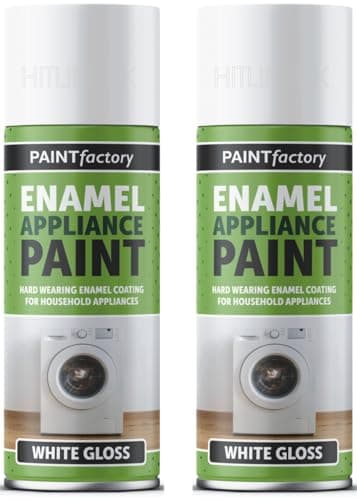 Image of HitlineUK 2 x 400ml White Gloss Enamel Paint Spray Appliancel Hard-Wearing Aerosol Coating for DIY, Wood, Metal, and Household Appliances
