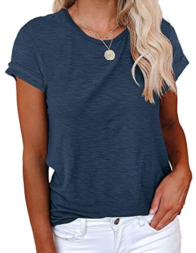 Image of Cicy Bell Women's T-Shirt Crewneck Short Sleeve Shirts Loose Casual Summer Tees Basic Cotton Tops Navy XXL