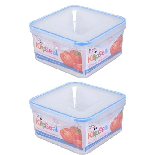 Image of HOMESHOPA Plastic Airtight Food Storage Container, 2 Pack 2 Litre Square Leakproof Stackable Container with Clip-Lock Lid, BPA Free Reusable Meal Prep Lunch Box, Microwave Freezer & Dishwasher Safe