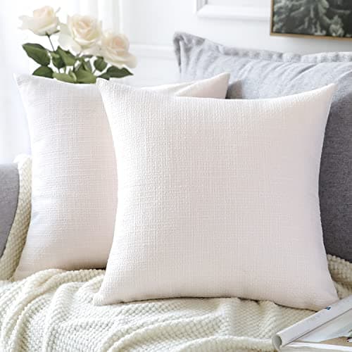 Image of Artscope Cushion Covers Set of 2 Linen Decorative Square Pillowcases Pillow Covers 40x40cm for Home Decor Sofa Bedroom Car (Cream White, 16x16)