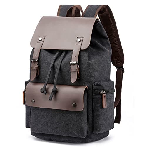 Image of Vintage Canvas Backpack Casual Daypacks Travel Rucksack for Men Women Laptop Backpack College School Bag Outdoor Hiking Camping Black