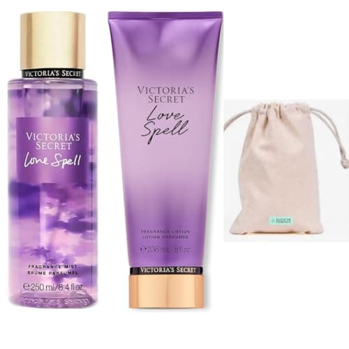 Image of VS Love Spell Womens Body Spray and Lotion Set | Love Potion Scented Body Splash Gift Set with Perfume Body Lotion for Women & Girls | Savour The Esssence Fabric bag