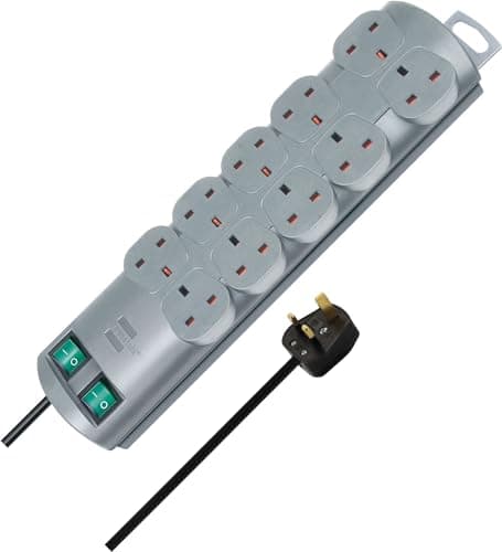 Image of Brennenstuhl Primera-Line 10-way Extension Lead (Power strip with 2 switches for 5 sockets each and 2m cable) Silver