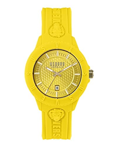 Image of Versus Versace Mens Tokyo. Sporty Fashion Watch with Date Function. Adjustable Silicone Strap. includes Travel Gift Pouch., Yellow, OS, Versus Versace | Tokyo