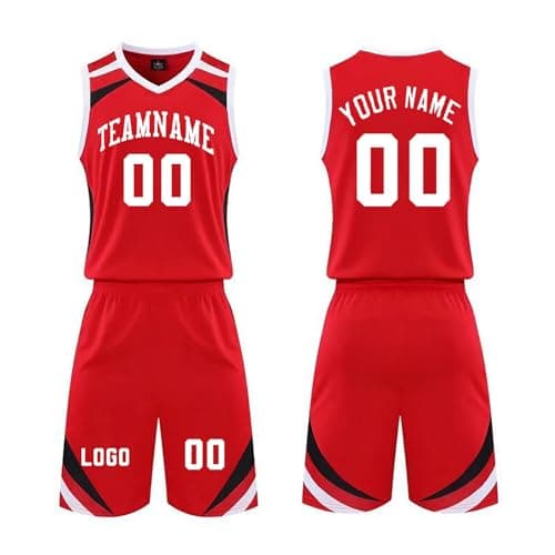 Image of Personalised Basketball Jersey, 2-Piece Basketball Jersey and Shorts, Basketball Training Outfit Mens/Boys red