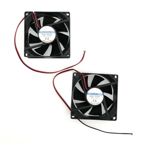 Image of JZK 2pcs 80x80x25 mm 2pin DC 24V mini silent cooling fan with wires, 8025 small quiet cooling fan 80mm, 8cm 24V brushless DC fan, 3D printer fan with cable and connector