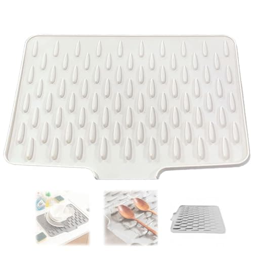 Image of Silicone Dish Drying Mat for Kitchen Counter with Fast Drainage Design, Non-Slip & Heat Resistant Sink Drainer Mat, Easy to Clean Drying Pad for Dishes, Fruits & Vegetables (White)