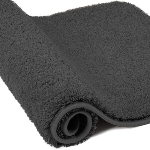Image of wyewye Microfibre Bath Mat, Door Mat, 2cm Super Thick Bath Rug, Super Absorbent Bathroom Rug 60x90 cm, Deep Grey
