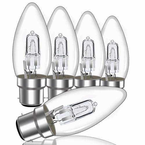 Image of Caldarax 42W B22 Candle Bulbs Dimmable C35 Bayonet Cap Candle Bulbs 650LM Warm White 2700K, B22 BC Clear Candle Light Bulbs for Chandeliers, Wall Lights, Desk Lamps, AC 230V, Pack of 5