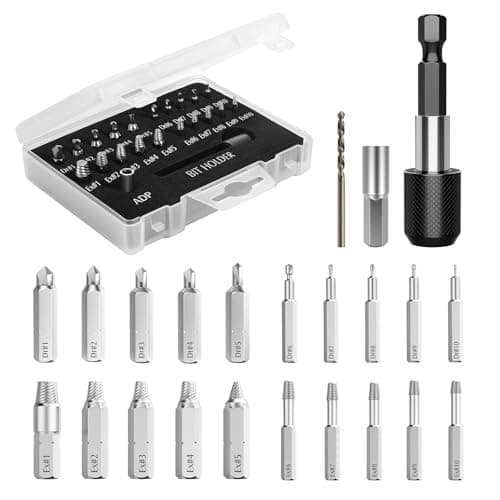 Image of Nuovoware Damaged Screw Extractor Set, 22 PCS Easy Out Stripped Screw Extractor Kit, All-Purpose HSS Broken Screw Remover Set with Magnetic Extension Bit Holder & Socket Adapter, Silver