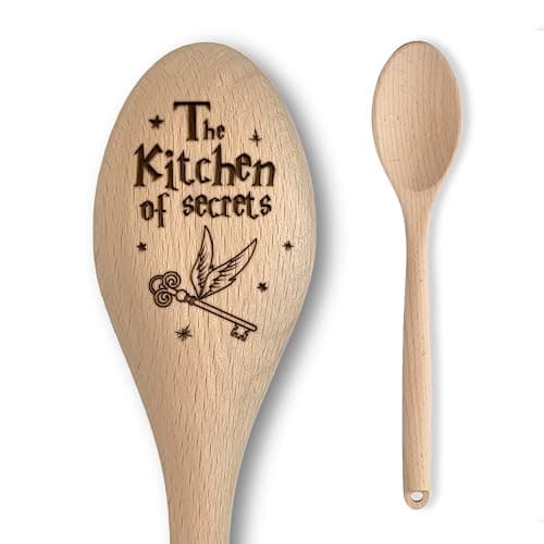 Image of Harry The Wizard Baking Gift - Wooden Spoon Wand - Engraved Inscription - Cooking Baking Gift for Men & Women - Unofficial Fan Item (Kitchen of Secrets)