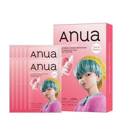 Image of Anua Peach 70 Niacin Serum Face Mask, Hydrating Sheet Mask for Dry Skin, niacinamide, Brightening Radiance, Smooth Texture, Glow Finish, korean Skin Care, 10 Sheets