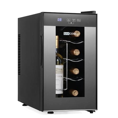 Image of Barcool VINO8 – Table-Top Wine Fridge Black | 5-18°C | Wine Cooler | LED + Digital Display | Glass Door Drinks Cellar | Single-Zone (8 Bottle)