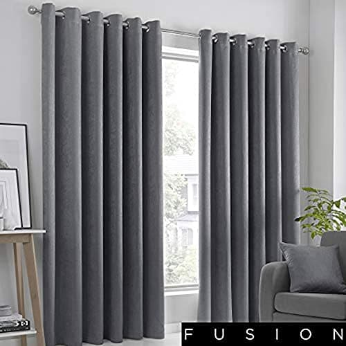 Image of Fusion Strata Woven Eyelet Lined Curtains, Charcoal, 66 x 90 Inch