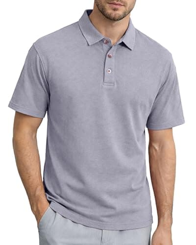 Image of KUYIGO Polo Shirts for Men, Short Sleeve Acid Wash Polo T-Shirt, Relaxed Fit Casual Summer Golf Top L Mist Grey