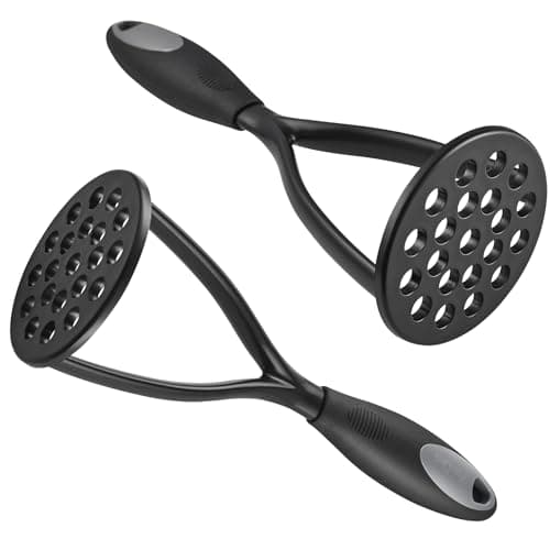 Image of KSENDALO Nylon Potato Masher Set of 2, Thick Nonstick Food Masher Comfortable Rubber Wrapped Handle European Imported Nylon Blade, Black, K-108R2