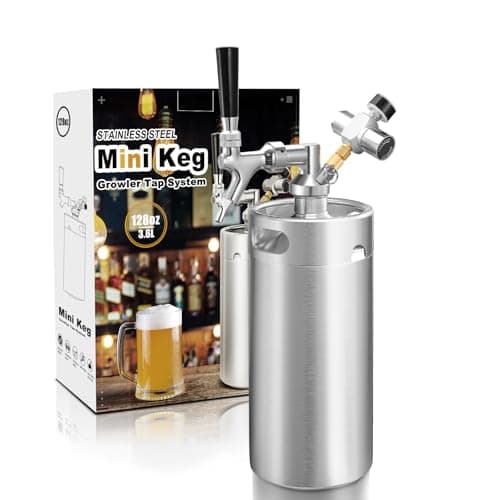 Image of Hgkeke 128Oz Mini Keg Growler Tap System, Pressurized Stainless Steel Beer Keg, Portable Draft Beer Dispenser System to Keep Fresh and Carbonation, Beer Tap System for Homebrew, Silver