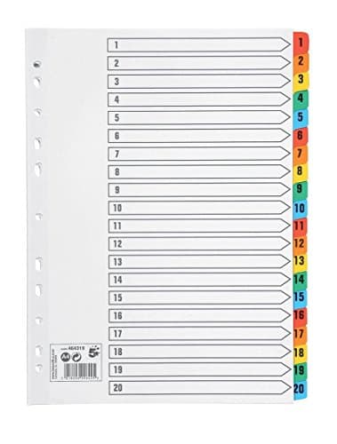 Image of 5 Star Office Index 150gsm Card with Coloured Mylar Tabs 1-20 A4 White