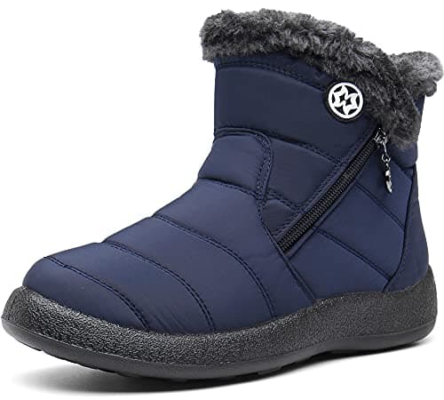 Image of Gaatpot Womens Boots Water-resistant Ankle Booties Warm Lined Snow Boots Winter Shoes Zip,Blue(Navy),6 UK