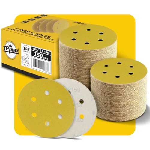 Image of 100PCS 150mm 150 Grit 6 inch 6 Hole Sanding Discs Sandpaper - Premium Gold Round Hook and Loop for Random Orbital Sander - Ideal for Wood, Metal, Automotive