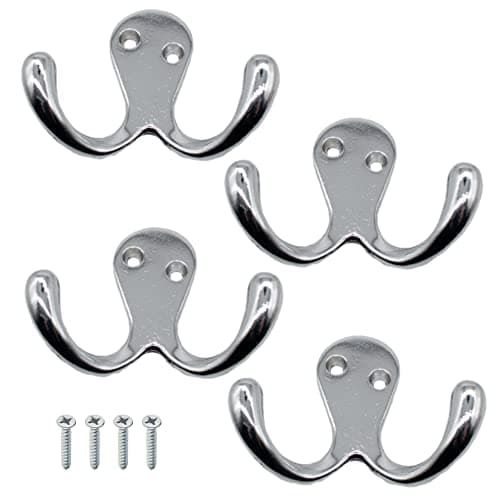 Image of EAI Double Robe Hook for Coats Bath Towels 55x76mm Pack of 4 (Polished Chrome)