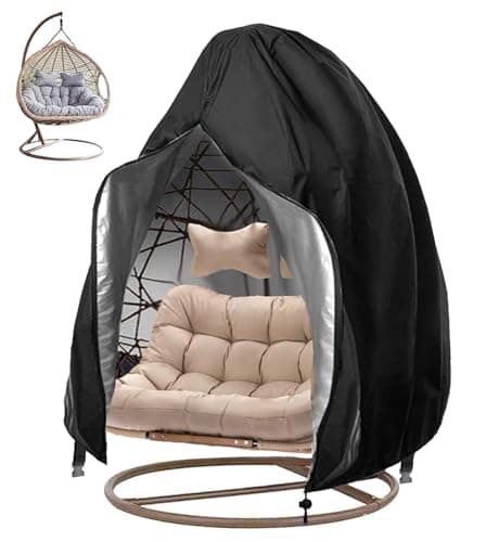 Image of Haipky 210D Waterproof Wicker Egg Chair Cover with Zipper, Heavy-Duty Windproof Outdoor Swing Hanging Cover, Weather Resistant, 91" x 80", Black, 1 Pack