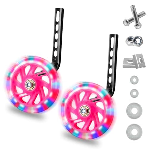 Image of QKTYB Kids Bike Stabilisers, Bicycle Training Flash Wheels for Kids, Bike Stabilizers for Childs Support Wheels for 12 14 16 18 20 Inch (1 Pair)