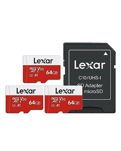 Image of Lexar 64GB 3 Pack Micro SD Card E Series, microSDXC UHS-I Flash Memory Card with Adapter - Up to 100MB/s, A1, U3, Class10, V30, High Speed TF Card (3 microSD Cards + 1 Adapter)