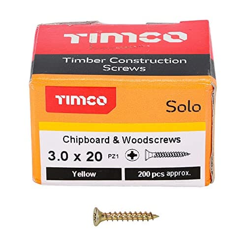 Image of TIMCO Solo Chipboard & Woodscrews - Yellow - 3.0 x 20 - Box of 200