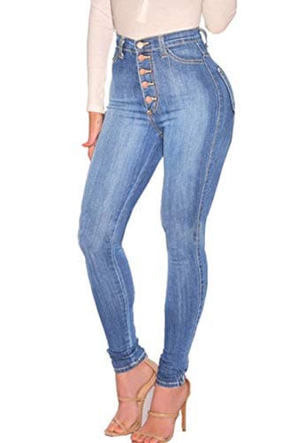 Image of ECUPPER Womens Jeans High Waist Skinny Fit Stretch Jeans Denim Trousers with Pockets Light Blue L