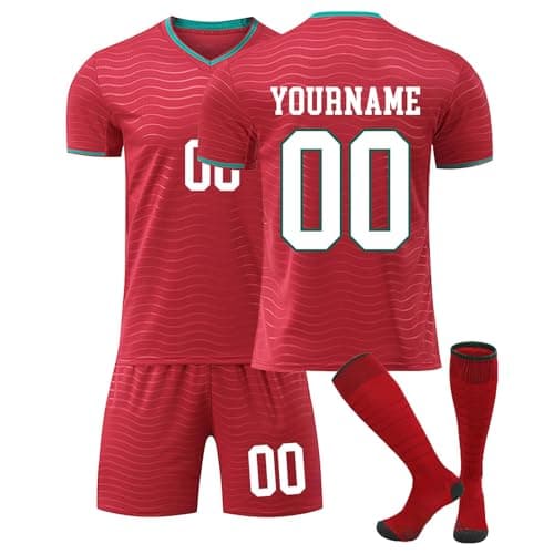 Image of Portugal Football Shirt 2026 for Kids and Adult Home/Away Personalized DIY Men's Boy's Soccer Jerseys Youth Trainshirts T Shirt, Short and Socks Set Fans Football Gifts