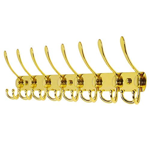 Image of Dseap Coat Rack Wall Mount - 74cm Long 8-Tri-Hooks, Heavy Duty, Stainless Steel, Metal Coat Hanger Rail Wall Hooks for Coats Hats Clothing Clothes Purse Mudroom Entryway, Gold