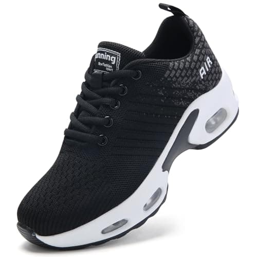 Image of Womens Runnig Trainers Air Cushion Arch Support Memory Foam Mesh Cushioned Comfort Lace-up Tennis Walking Sneakers Black White UK 5