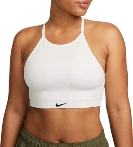 Image of Nike Women's Indy Seamless Ribbed Light-Support Non-Padded Sports Bra, White, M