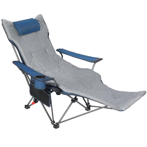 Image of REDCAMP Folding Camping Chair with Removable Footrest and Soft Pad, Heavy Duty Reclining Camping chair Beach Chair Deck for Adults Outdoor Travel Picnic Fishing, Mesh Blue and Grey Pad