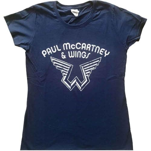Image of Paul McCartney T Shirt Wings Logo Official Womens Skinny Fit Navy Blue XS