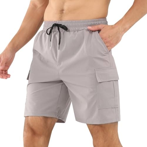 Image of Superora Men's Cargo Shorts Hiking Breathable Quick Dry Classic Relaxed Fit Stretch Shorts for Leisure,Sports,Casual,Outdoor,Utility Work Shorts with Multiple Pockets Light Grey