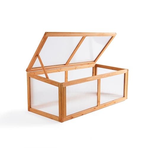 Image of GARDEN TIME Wooden Cold Frame Greenhouse – Mini Greenhouse Plant Grow House with Polycarbonate Panels & Hinged Lid – Raised Garden Cold Frame for Seedlings, Vegetables & Frost Protection
