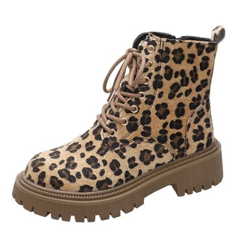 Image of Womens Ankle Boots Lace Up Leopard Print Boots Casual PU-Leather Side Zipper Non Slip Lightweight Zip Up Waterproof Slip on Indoor Outdoor Shoes Women Fall Winter Boots (Brown, 6)