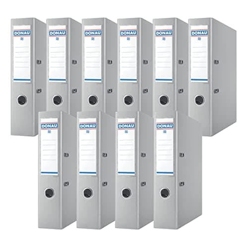 Image of Donau Binder Lever Arch File/Folder Wide/Pack of 10 / DIN A4 / 7,5 cm / 10 Pieces/Grey/Plastic Cover PP/Cardboard Paper