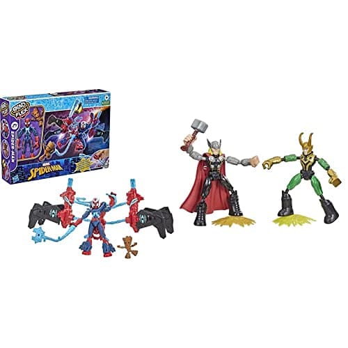 Image of Hasbro Marvel Spider-Man Bend and Flex Missions Spider-Man Space Mission Action Figure & Marvel Avengers Bend and Flex Thor Vs. Loki Action Figure Toys, 6-Inch Flexible Figures