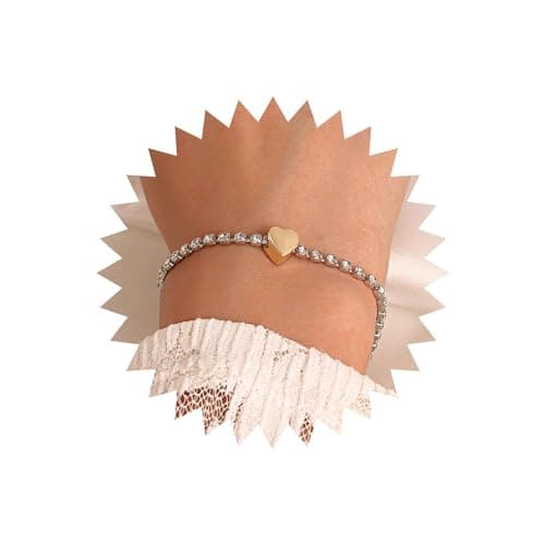 Image of Wendalern Cubic Zirconia Tennis Bracelet Gold Heart Charm Tennis Chain Bracelet Shiny CZ Crystal Chain Bracelet Adjustable Silver Crystal Wrist Bracelet Jewelry for Women Girls