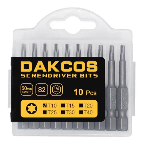 Image of DAKCOS T10 Torx Bit, 10PCS Impact Driver Bits, 1/4" Screwdriver Bit Sets, Premium S2 Alloy Steel Bits, 50mm Long