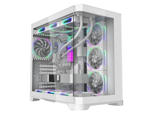 Image of iONZ PC Gaming Case ATX Mid Tower - Dual Chamber Dynamic Series with 4 ARGB PWM Fans | Curved Tempered Glass | Flow - White