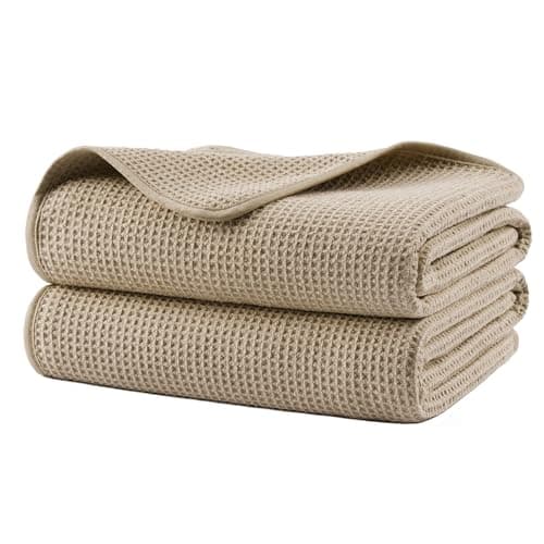 Image of POLYTE 380 gsm Microfibre Oversize Quick Dry Lint Free Waffle Bath Towel for Body, 76.2 x 152.4 cm, Set of 2
