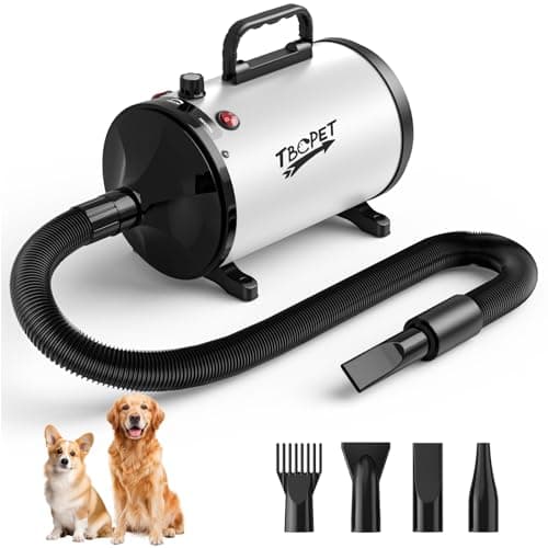 Image of Dog Dryer High Velocity Dog Hair Dryer 5.2HP/2800W, Stepless Adjustable Speed Temperature Dogs Grooming Blaster Dryer, Pet Dryer with 4 Nozzles,Blow Dryer for Dogs(White)