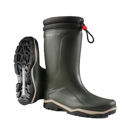 Image of DUNLOP Blizzard - Unisex Winter Safety Insulated Fashion Thermal Boots, Green/Black, Waterproof and Chemical Resistant PVC Wellies with Fur Lining and Traction Outsole for Outdoor Fun - EU39, UK6