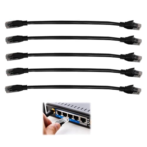 Image of FunWorth Short Cat6 Ethernet Patch Cable 0.5m, High-Speed 1000Mbps Network LAN Patch Leads with RJ45 Connectors, Black Cat6 Ethernet Cable for Router, Switch, PC, TV, Office Use (Black 5Pcs, 50CM)