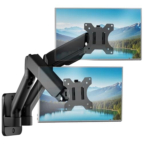 Image of monTEK Dual Monitor Wall Mount for 17–32 Inch Flat & Curved Screens, Holds Up to 9kg Each, Fully Adjustable Mechanical Spring Monitor Arm Height, Tilt Swivel Rotate, 75x75/100x100 VESA Mount, Black